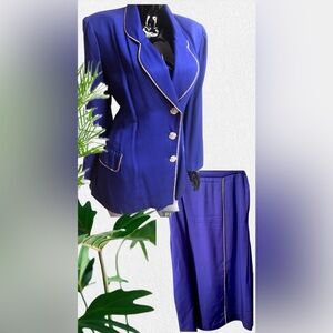 2-pc Vintage SZ 14 Katherine Bishop Ladies Royal Blue Embellished Skirt & Jacket